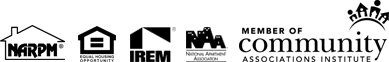 National Association of Residential Property Managers Logo - Equal Housing Opportunity Logo - Communities Association Logo - IREM Logo - NAA Logo